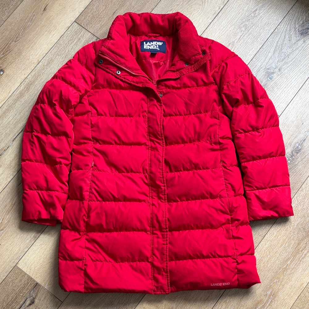 Lands End Winter Coat Women Sz M Red Puffer Jacket